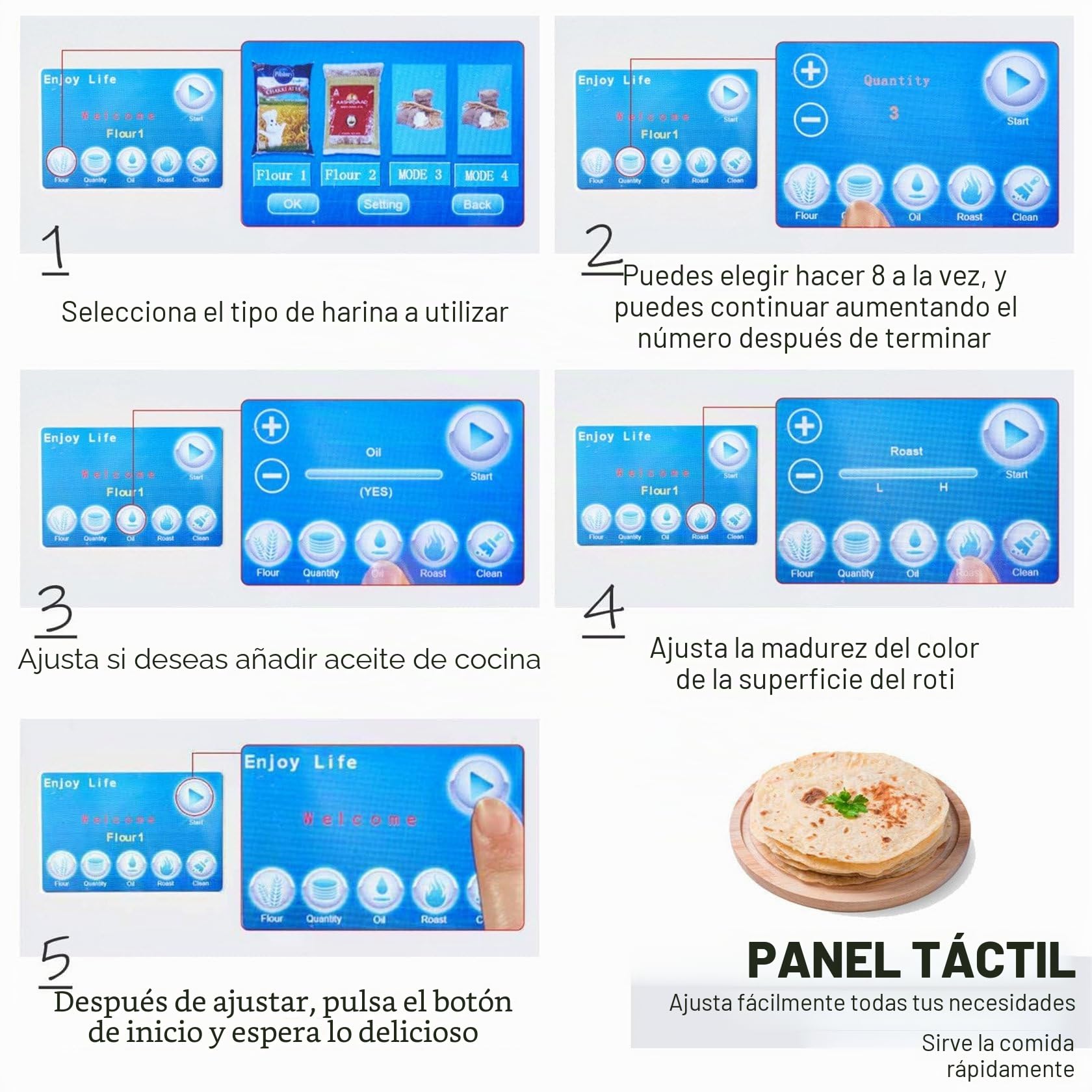 Panera comercial totalmente automática con pantalla táctil, hace 20 panes planos, tortillas y pitas a la vez para uso doméstico