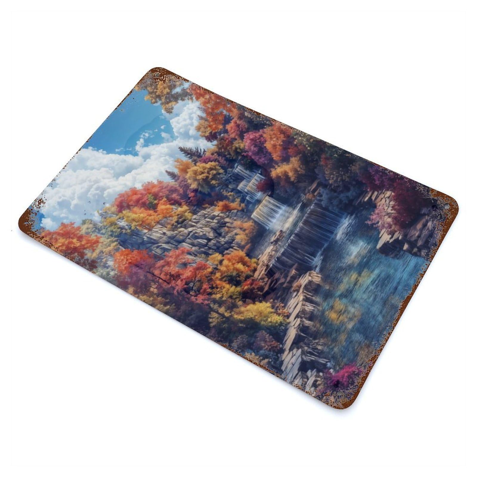 Autumn Waterfall Landscape Decorative Tin Sign 11.8"x7.9", for Farmhouse, Kitchen And Entryway Decor, Shabby Chic Decor