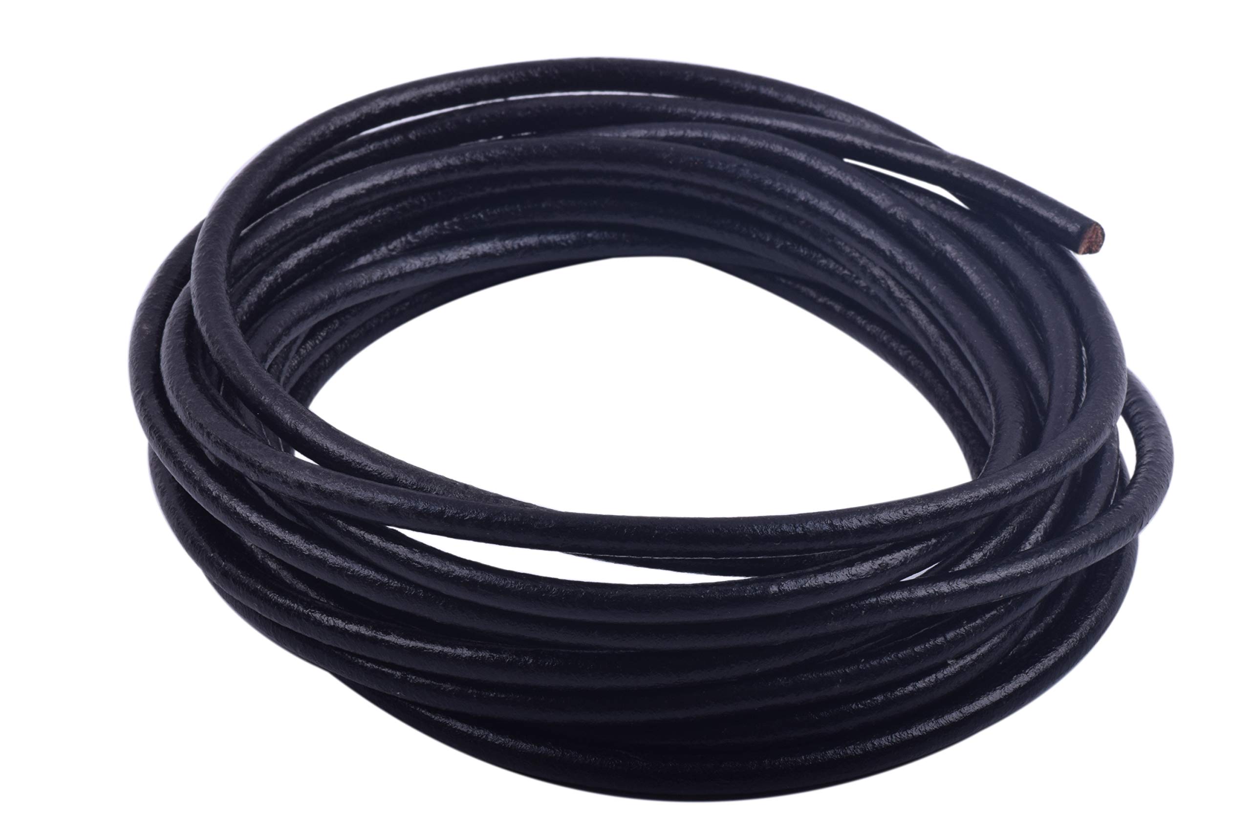 KONMAY 4.0mm Round Real Leather Cord, 10 Yards Black Leather String Cord for Jewelry Making, Necklaces, Bracelets and Crafting