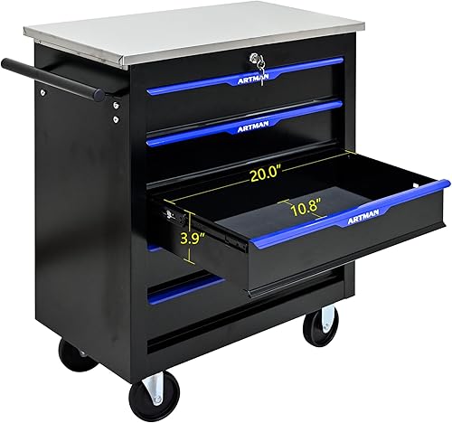 Miniatura 4 de Carrito de herramientas de 5 cajones con ruedas, caja de herramientas multifuncional con cerradura con caja de almacenamiento, cajones para