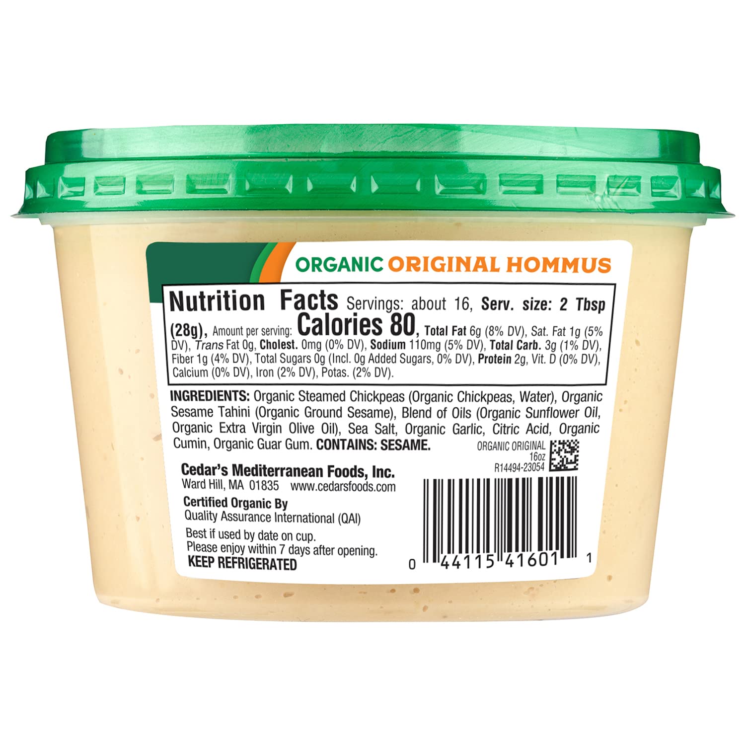 Cedar's Organic Original Hommus, 16 Oz