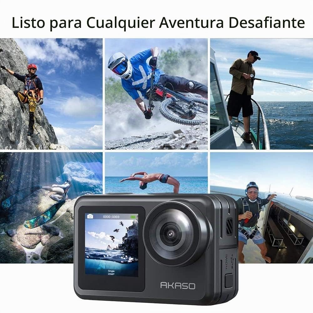 AKASO Brave 7 LE Cámara Deportiva 4k30FPS 20MP WiFi con Tarjeta de Memoria U3 de 64 GB, Cámara Acuatica Sumergible 40M IPX7, Resistente al Agua, EIS, Pantalla Táctil