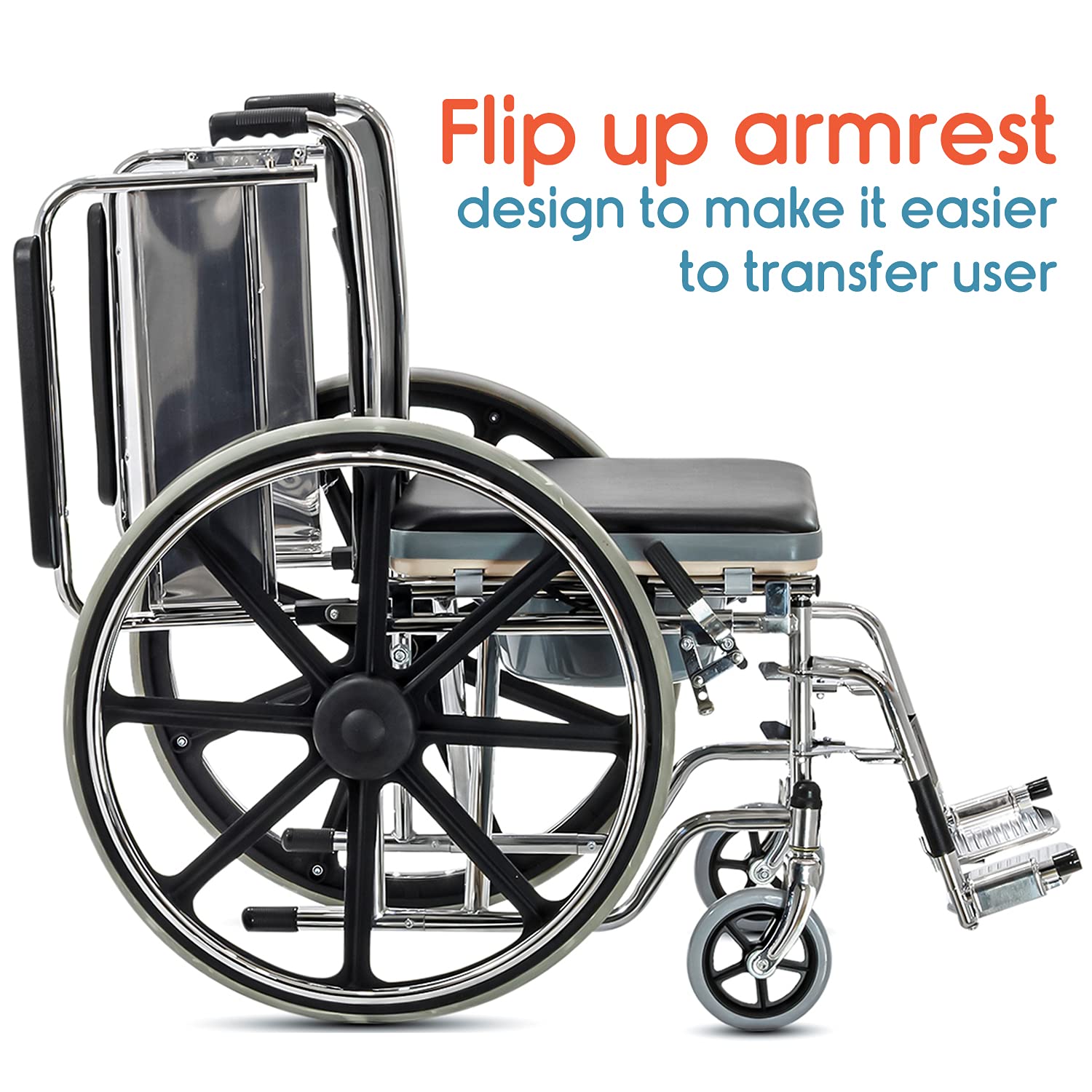 KosmoCare Pride Plus Wheelchair | Self-Propelling Commode | Detachable Cushion Seat | Chrome Plated Steel Frame | 23" Rear Mag Wheels | Flip-Up Armrest & Detachable Footrests | Rexine| 46cm Seat Width KosmoCare Pride Plus Wheelchair | Self-Propelling Commode | Detachable Cushion Seat | Chrome Plated Steel Frame | 23" Rear Mag Wheels | Flip-Up Armrest & Detachable Footrests | Rexine| 46cm Seat Width