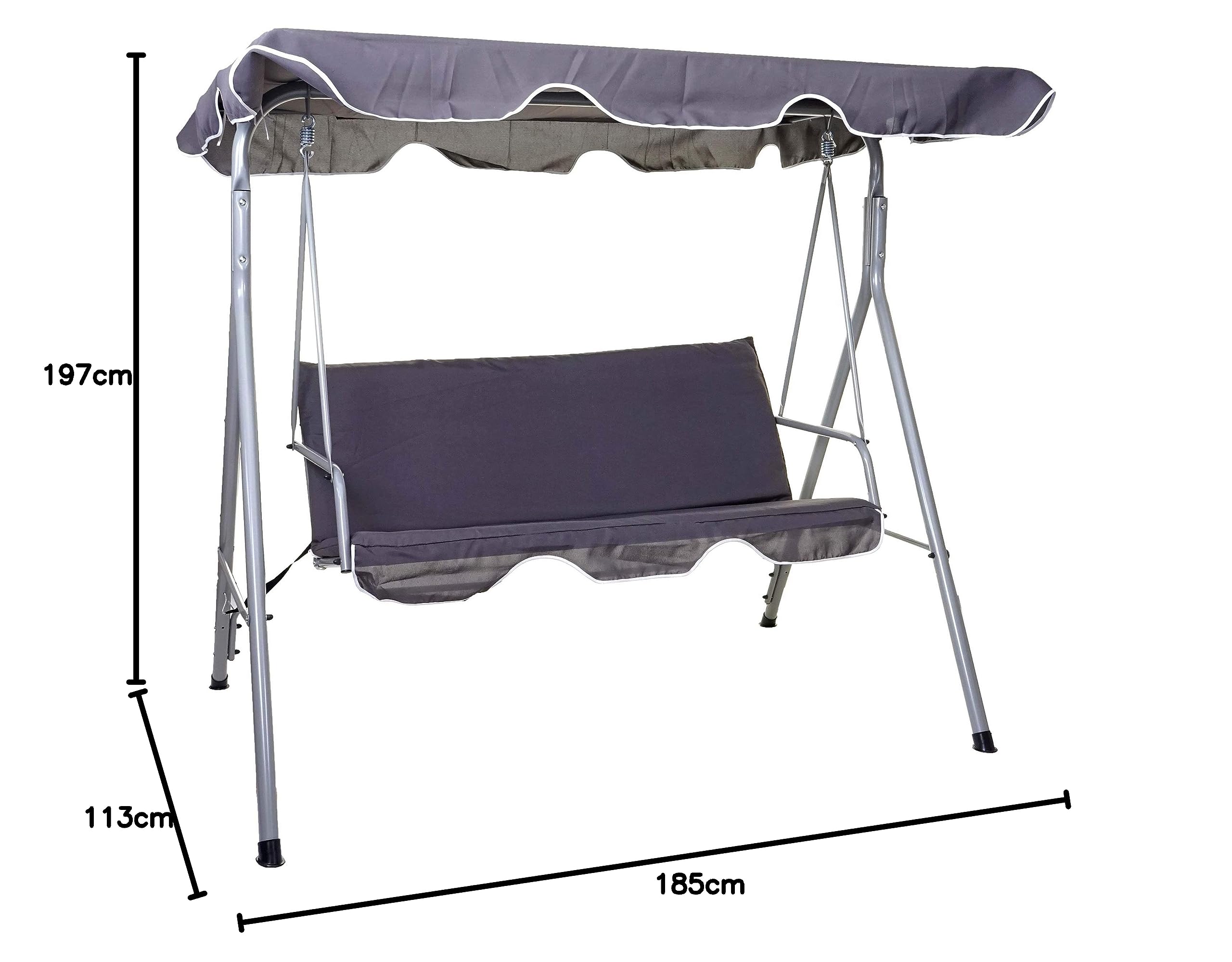 Mendler Hollywoodschaukel HWC-D61, Gartenschaukel Hängeschaukel Banco, de 3 plazas UV 50+ verstellbares Techo 197x185 cm, Gris Oscuro