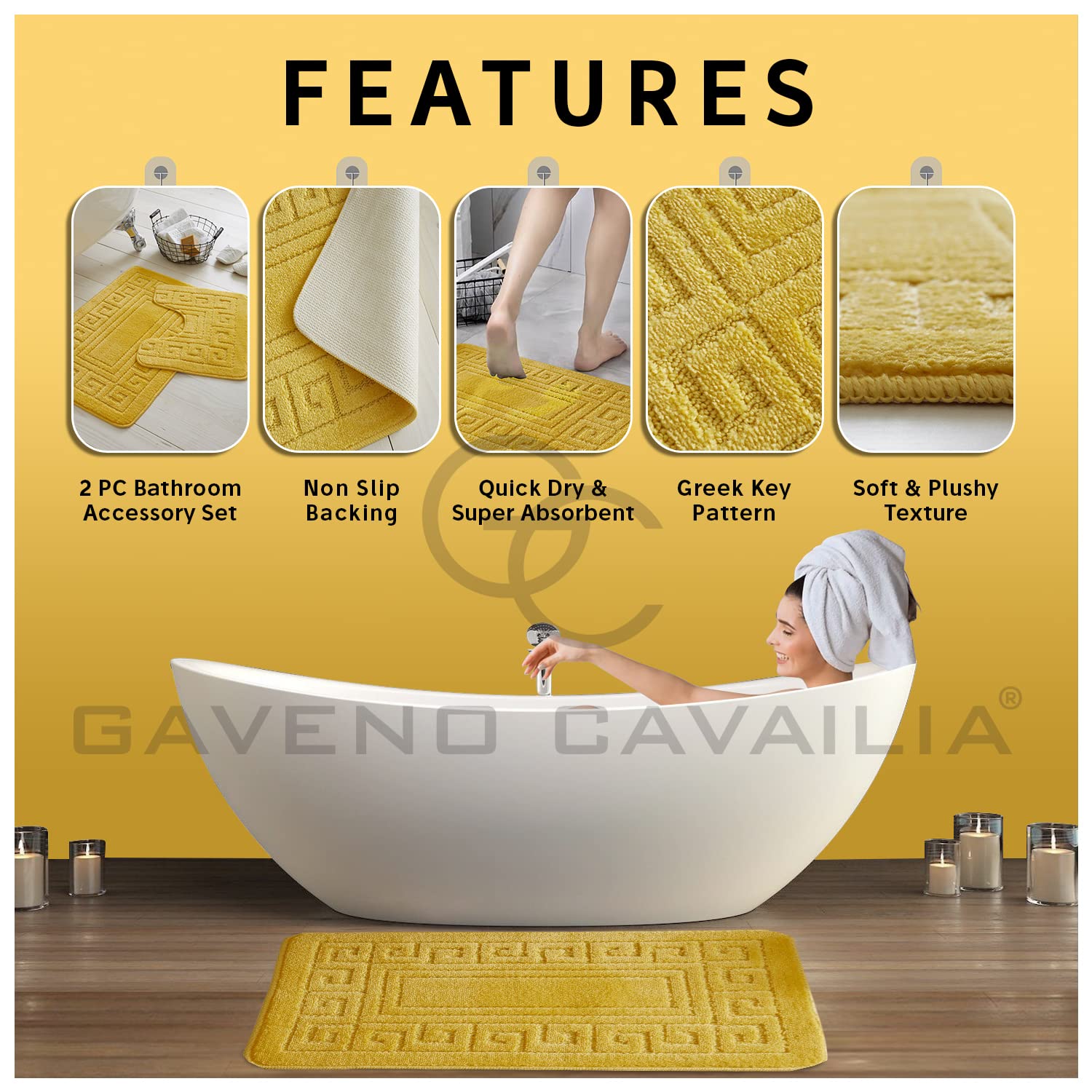 Tappetino Da Bagno Antiscivolo 2 Pezzi | GAVENO CAVAILIA GC | Morbido E Super Assorbente | Lavabile In Lavatrice | Ocra