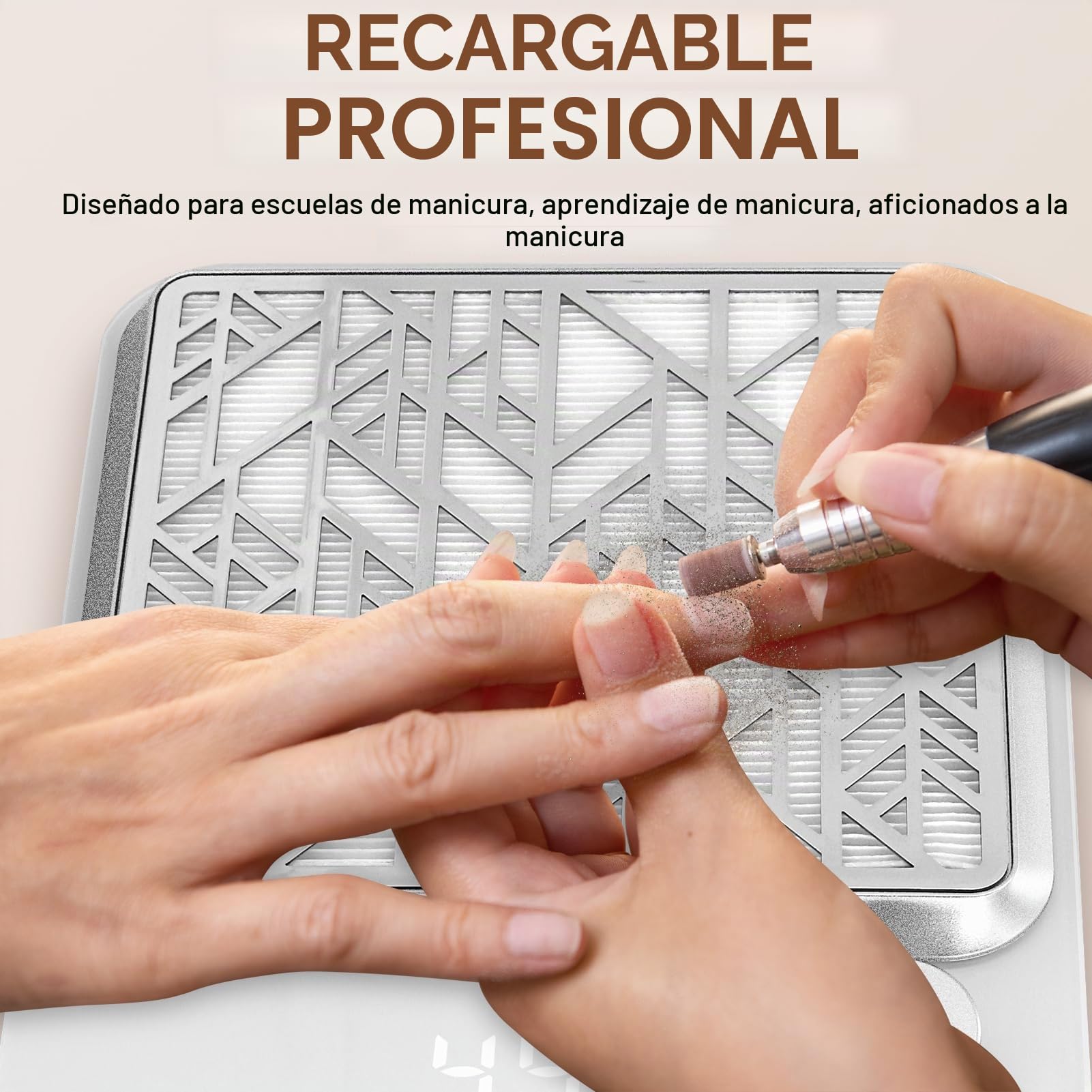 Aspirador de uñas recargable, potente aspirador de mesa profesional para uñas, aspirador de manicura, succión ajustable, blanco-NDC3
