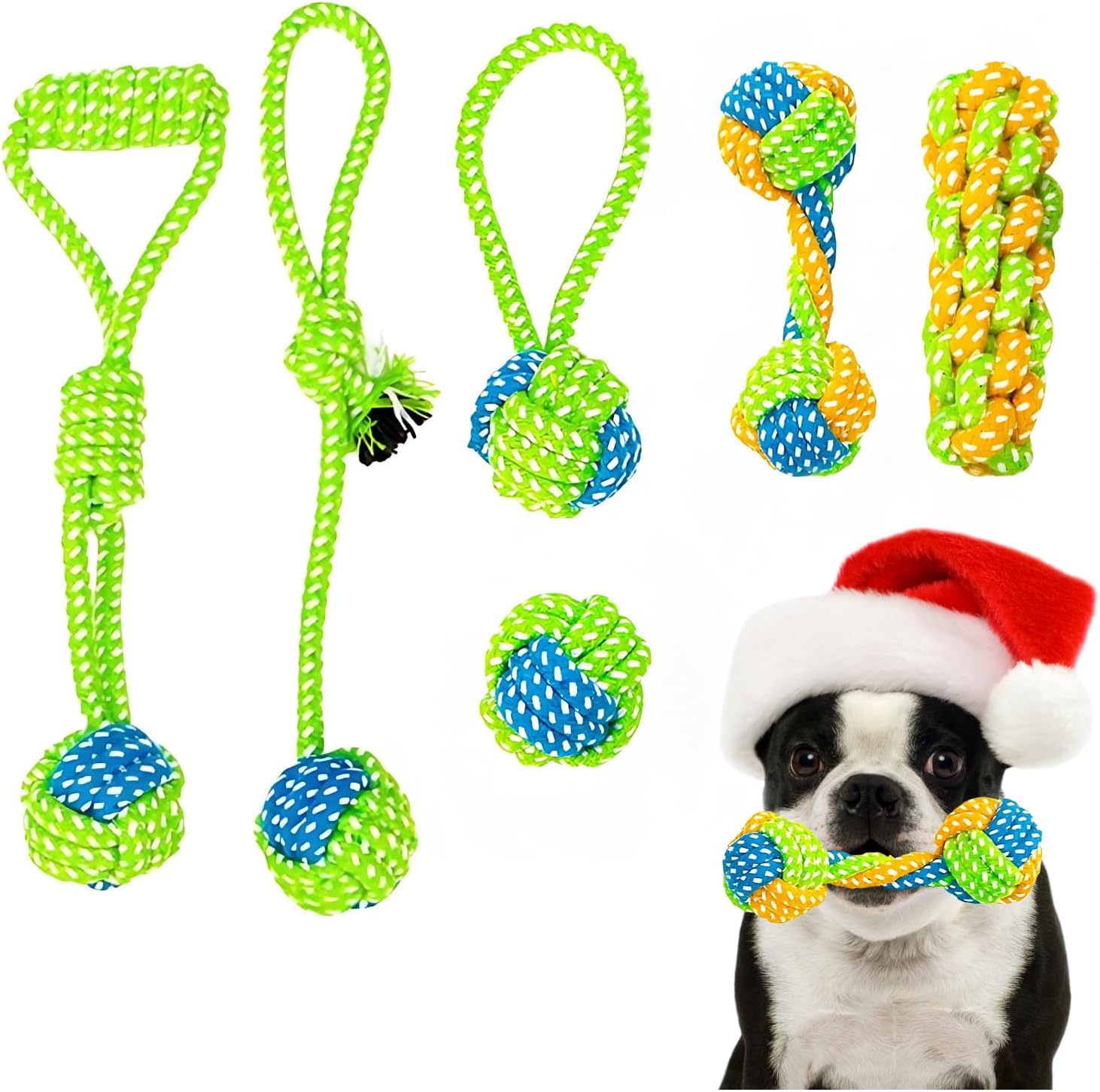 6 Pack Rope Toys for Dogs Aggressive Chewers, Christmas Dog Gifts,Prevents Boredom, Dental Cleaning for Small Dogs, Teething Dog Toys for Puppies, Cotton Dog Teething Toys for Instinctual Play