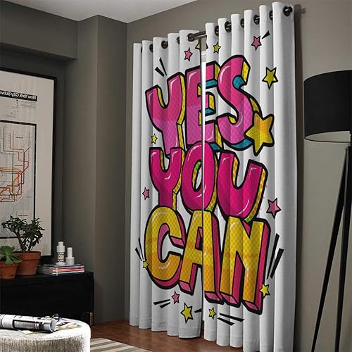Miniatura 2 de FortuneHouse Blackout Curtains Thermal Insulated Cartoon Letter Clip Art yes You can Solid Pattern Metal Grommet Elegant Room Drapes Window Curtain