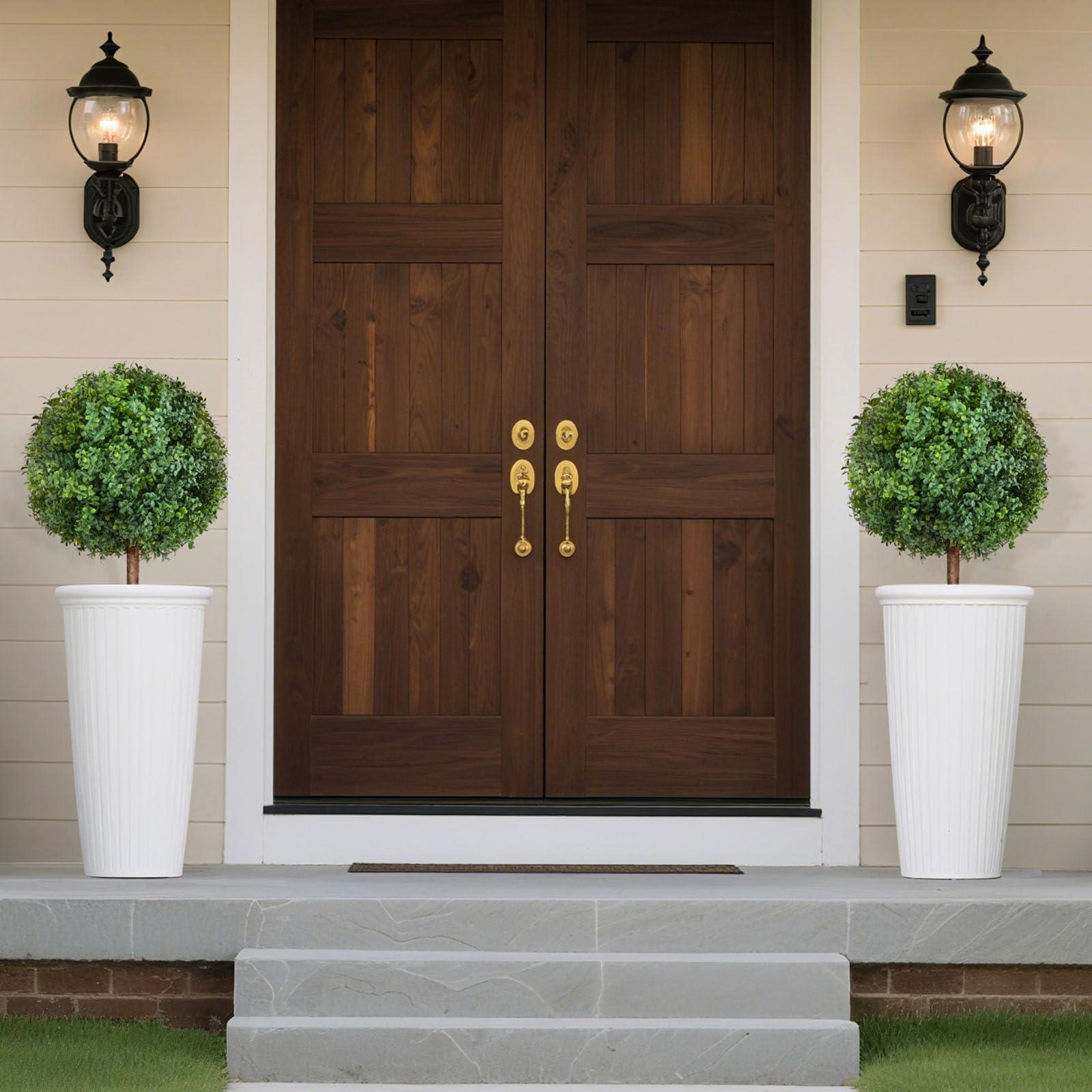 VEVOR Alberi di Bosso Artificiali con Picchetto da Terra Set di 2 pz da 686 mm di Arbusti e Cespugli Finti, Aspetto Reale per Decorazioni Portici Anteriori Esterni, Interni, Patio, Giardino