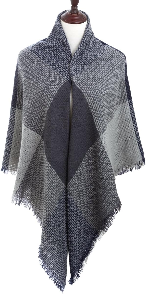 Flowomen Oversized Blanket Scarf Plaid Shawl Fashion Wrap Chunky Lightweight Warm Soft Tassel