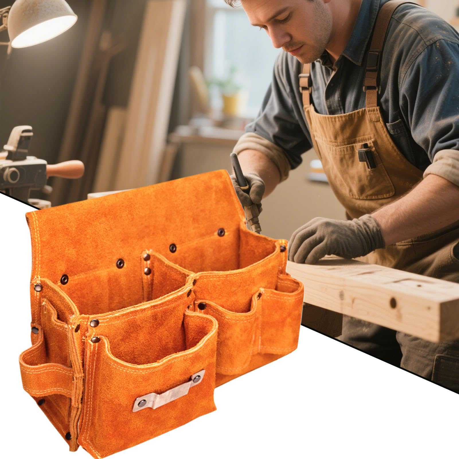Sacs à outils robustes en cuir de vache pour homme | Pochettes multifonctions pour atelier, électricien, jardinage, mécanicien, camping, plombier