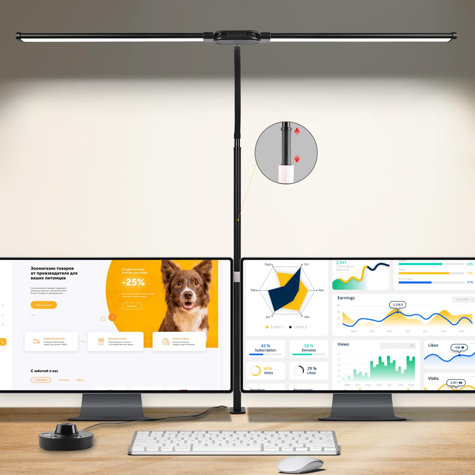 Woputne Desk Lamp with Clamp, Super Wide & Bright, 5 Color Modes x 10 Brightness Levels, 24W Eye-Caring