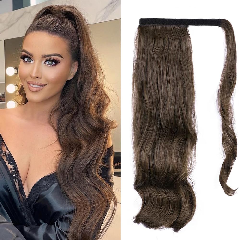 Clip in Ponytail hair extensions Wrap Around ponytail extensions Layered Pony Tail Hairpiece for Women Girls (8/30 Caramel Brown