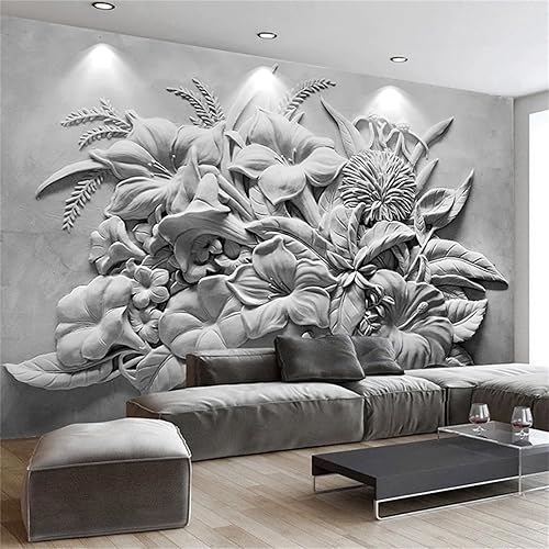 Miniatura 1 de Mural de pared con plantas tropicales de selva tropical, papel tapiz de hojas en relieve gris 3D, calcomanías de pared 3D, duraderas e impermeables,