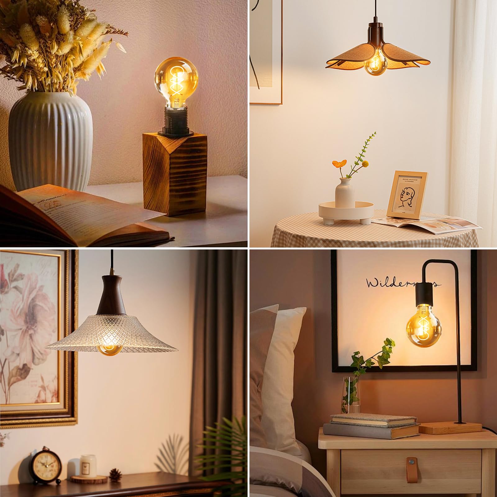 Żarówka LED E27, ciepła biel, ściemniana, 2200 K, Edison, vintage, 4 W, energooszczędna, filament retro, E27, żarówka, dekoracja do domu, kawiarni, baru, 6 sztuk (G80)
