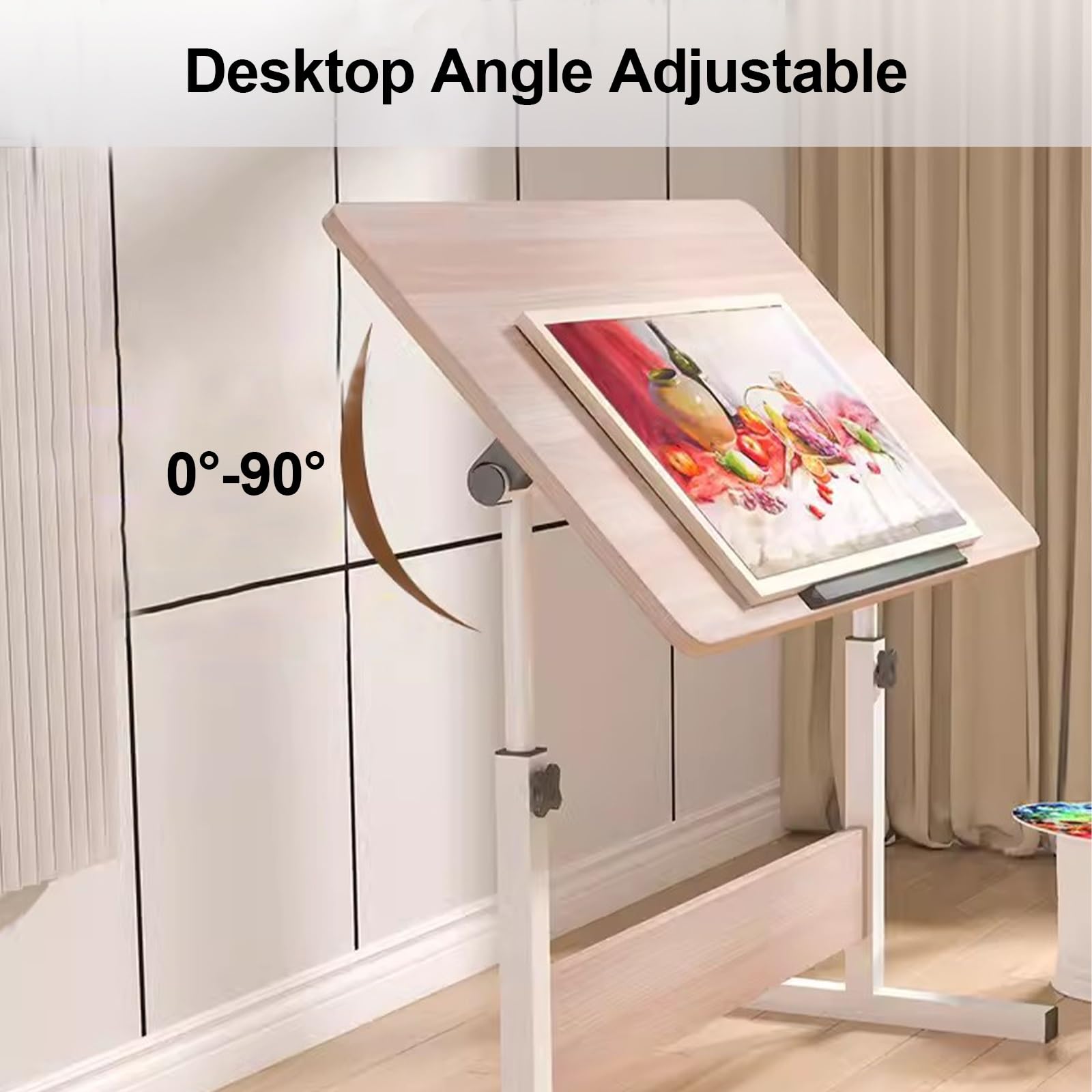 Tavolo da disegno regolabile in altezza per artisti, tavolo da disegno con cavalletti, scrivania per computer per casa e ufficio, bianco, 50 x 80 cm
