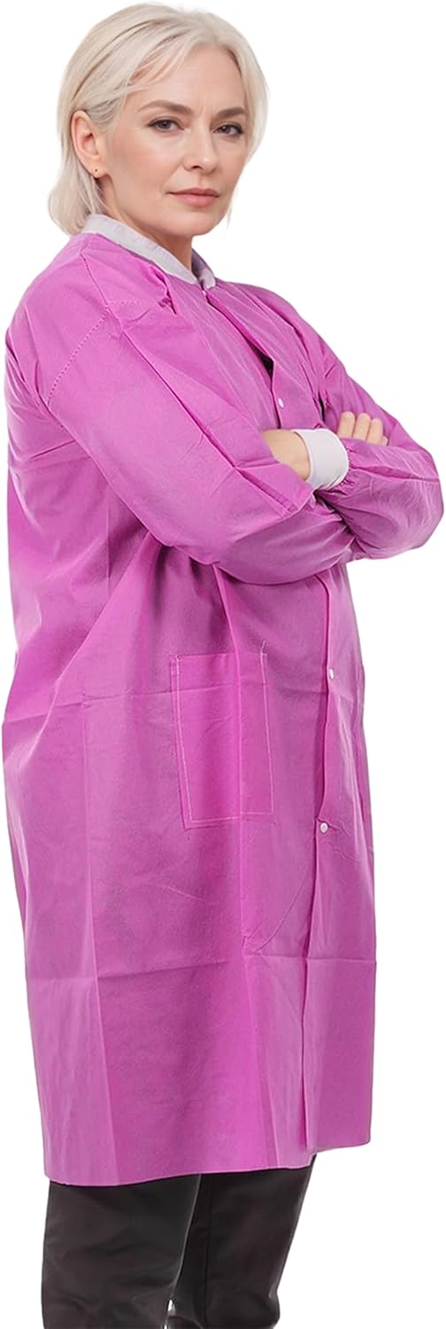 Sunlite Ultra 3600 Series Premium Disposable Lab Coats, Pockets, Knit Collar & Cuffs, Knee Length, 10 Pack