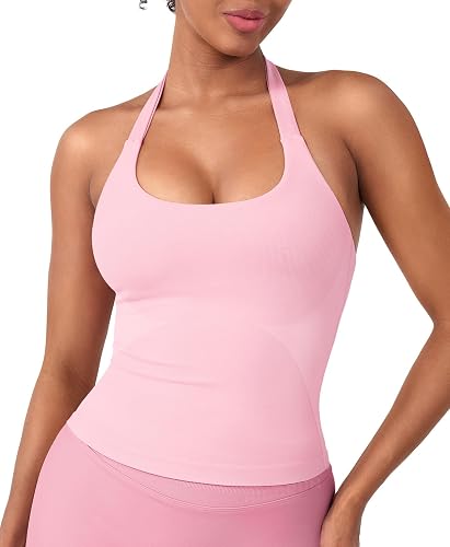 HIGORUN Halter Impact Tank Tops for Women Y2K Workout Longline