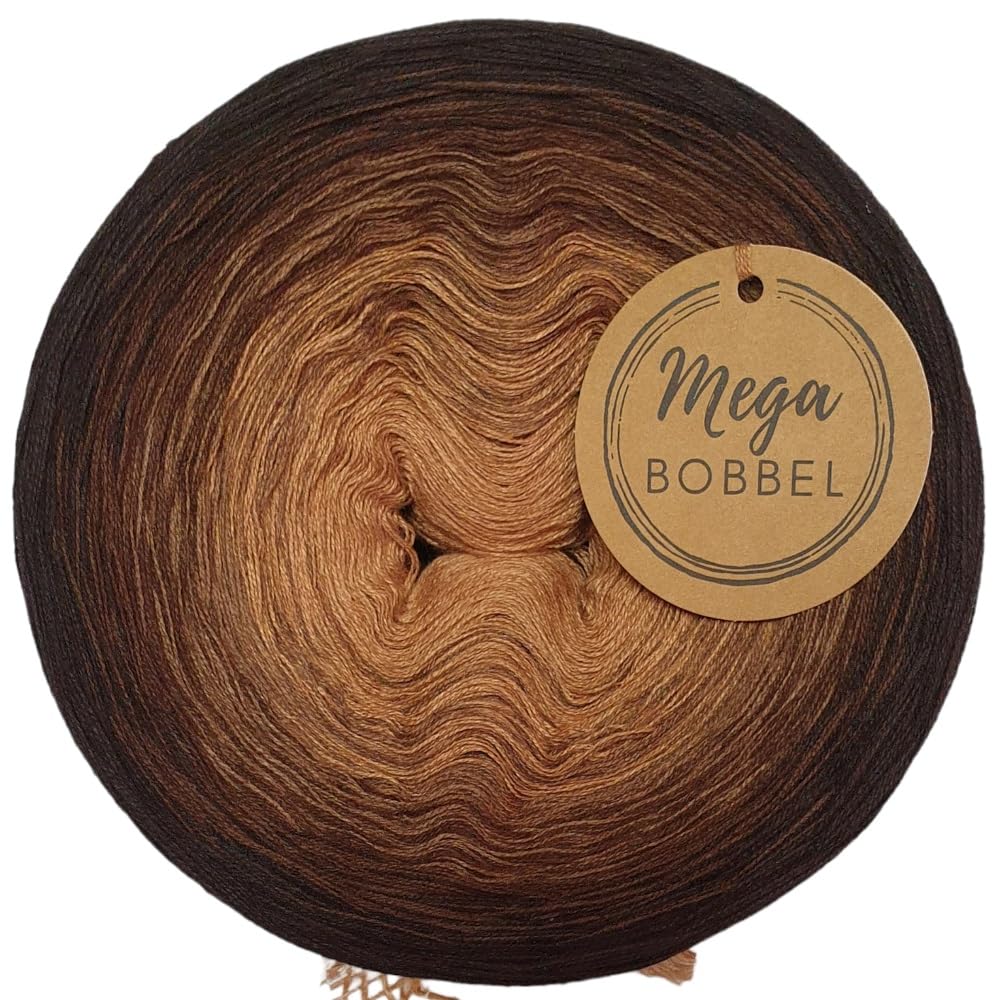 MegaBobbel*Schokotraum*A273* (Außenfarbe: Schokolade) Farbverlaufsgarn - Lace Garn Bobbel Wolle zum Häkeln & Stricken - 50% Baumwolle/50% Polyacryl (4 fädig, 3750m)