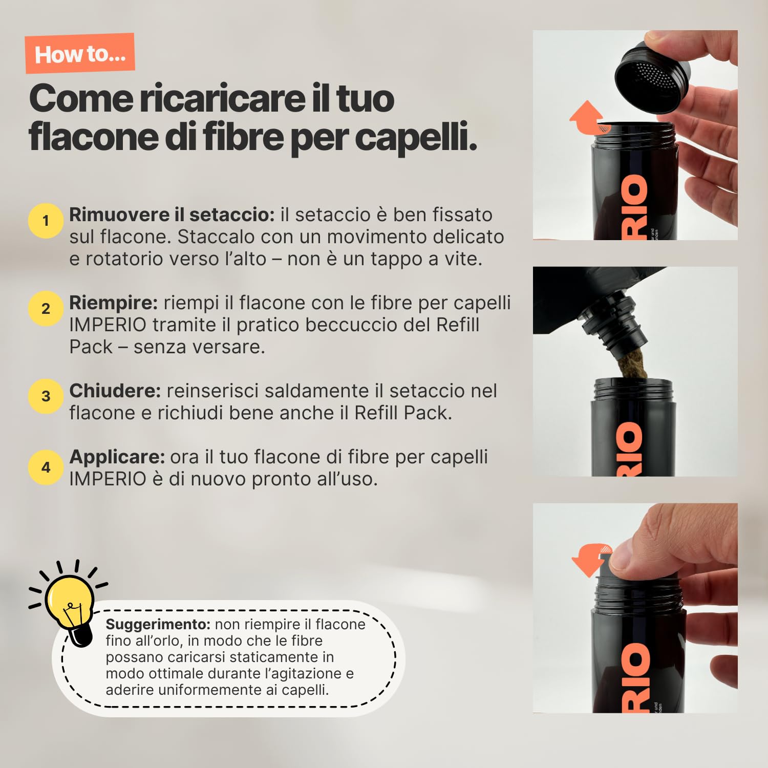 IMPERIO Confezione di Ricarica per Capelli Sparsi - Sacchetto di Ricarica da 110 g con Capelli Premium da Versare - Confezione di Ricarica Sostenibile con Chiusura Pratica - Facile Ricarica della