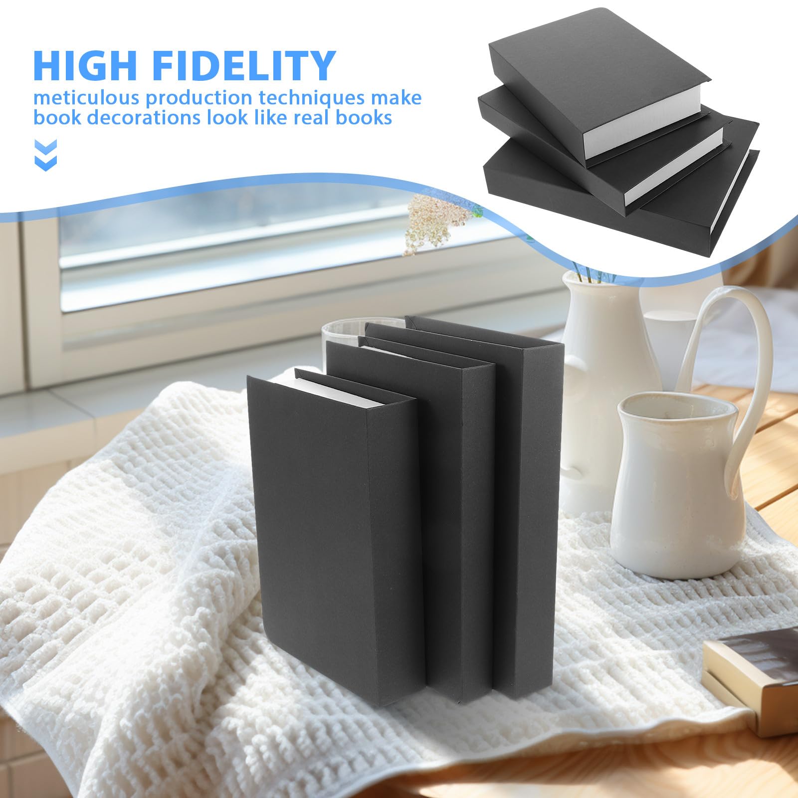 BESPORTBLE 3 pezzi Libri Finti Decorativi Neri per Arredamento Casa Soggiorno e Hotel Design Artistico per Tavolino e Scaffale Modelli Senza Testo