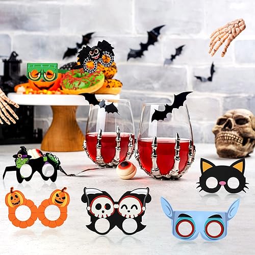 Miniatura 5 de Clabby 36 vasos de papel de Halloween, divertidos regalos de anteojos de fiesta, decoraciones de bruja y murciélago para niños y adultos, disfraz de