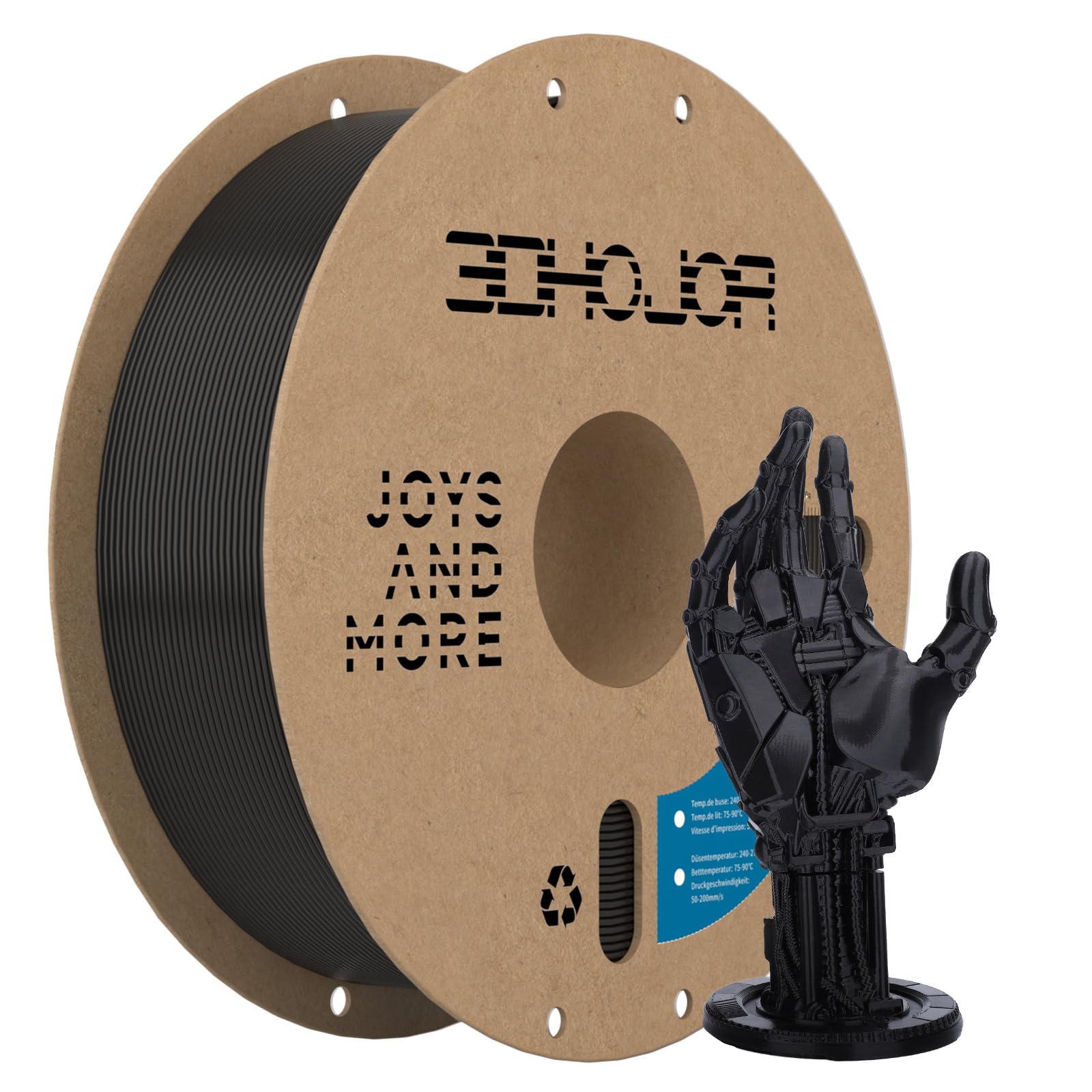 3DHoJor Update Basic PETG Filament 1.75mm, PETG 3D Printer Filament, 2.2 LBS (1KG) Cardboard Spool, Fit Most FDM 3D Printer, Black