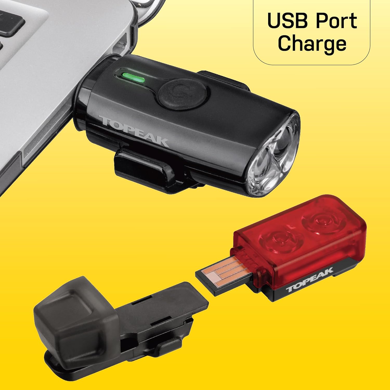 Topeak PowerLux USB Combo Bike Light – HeadLux 100 USB Front & TailLux 25 USB Rear Lights Set with Cable-Free Charging, Multiple Modes & IPX6 Waterproof Design for All-Weather Cycling