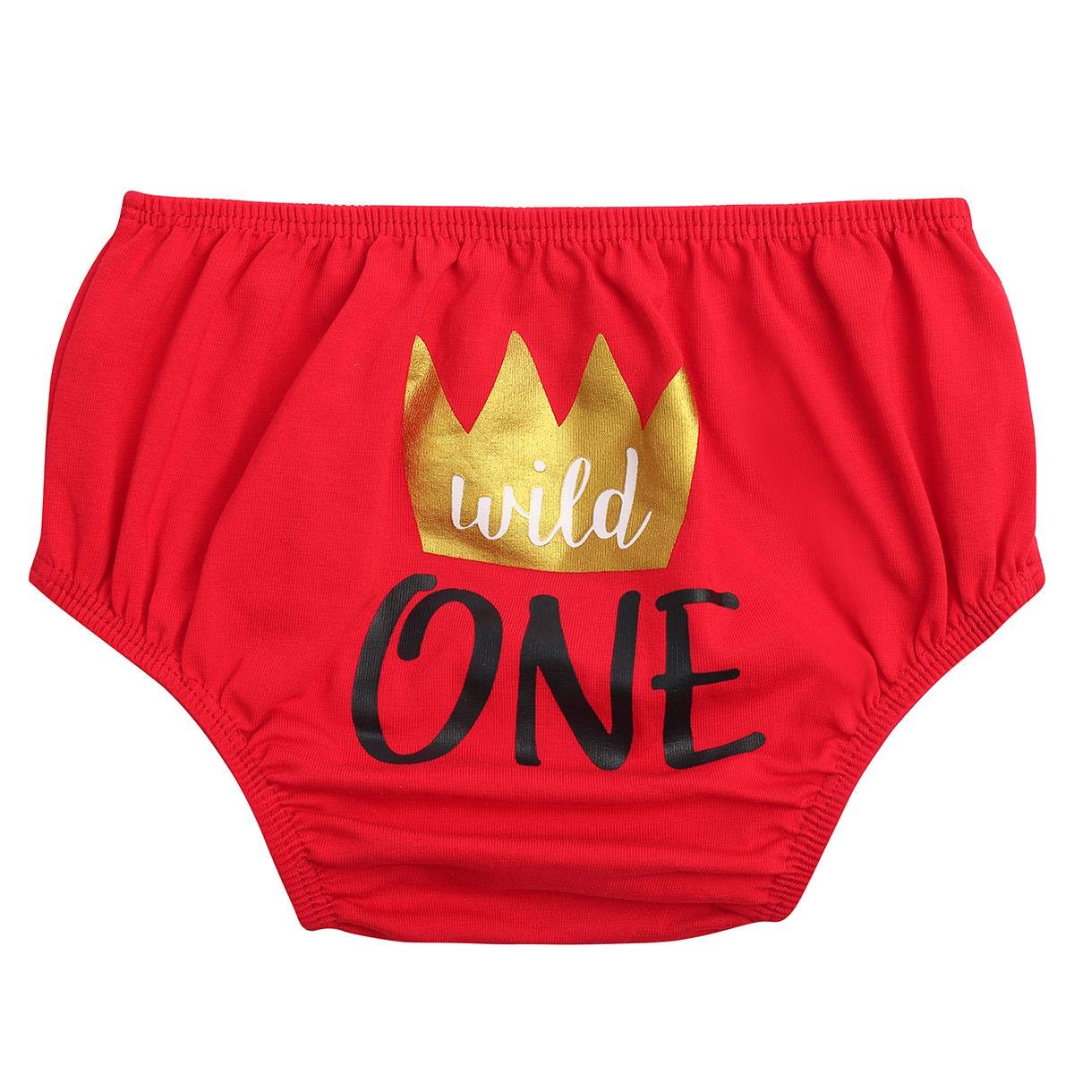 Infant Baby Boys Girls Bloomers Shorts ONE/TWO Birthday Cake Smash Elastic Diaper Cover Unisex Cotton PP Pants Briefs Toddler Little Sister Brothers Summer Bottoms Photo Prop Red Wild One 12-18 Months