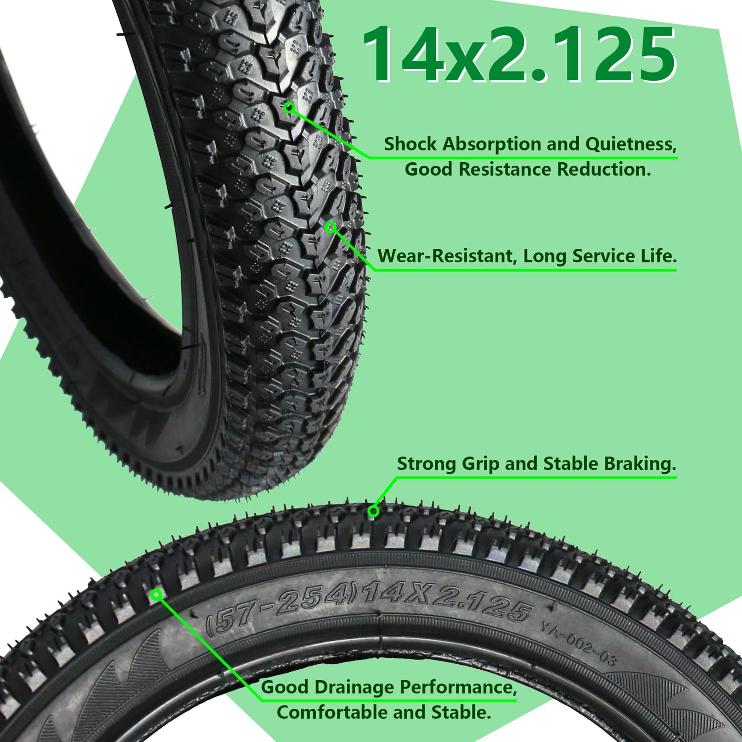 Amazon | 2個 14インチ 自転車タイヤ 14 x 2.125 (57-254) 32mm バルブ