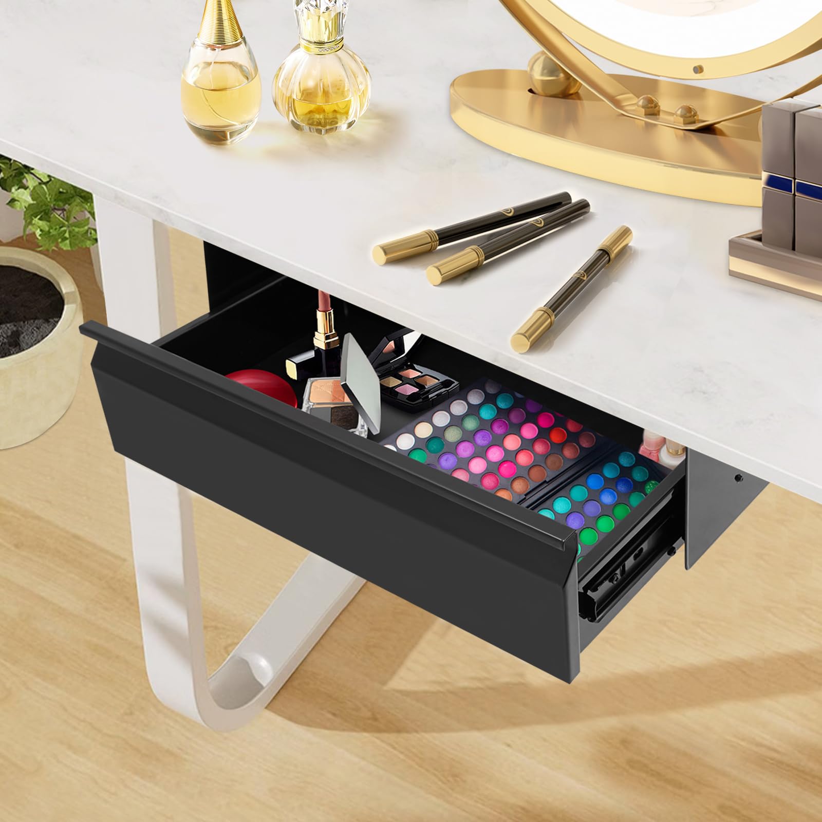 Under Desk Mounted Sliding Pull-Out Drawer, Storage Organizer Shelf for Office (Black, 16