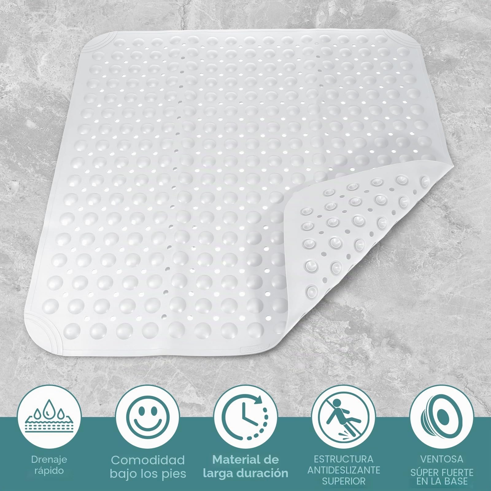 Alfombrilla de Ducha Antideslizante de 80 x 80 cm, Blanco | Inserto de Ducha de TPE Suave con Orificios de Drenaje y Ventosas, Lavable a Máquina, para Salas de Masaje, Saunas y Duchas