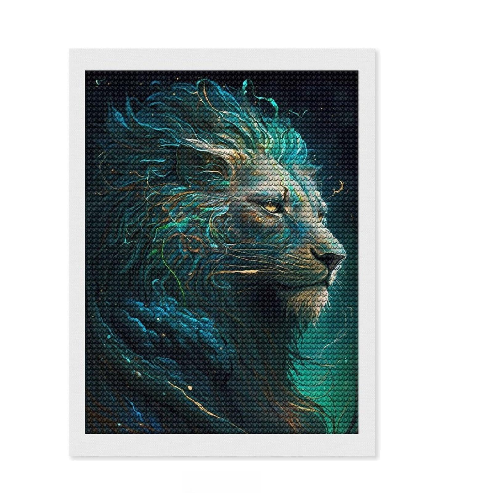 Junmoney Lion Imaginative DIY Diamond Art Canvas Kit 12"x16", Easy to Follow Symbols, Finish and Display, Creative Leisure Activity