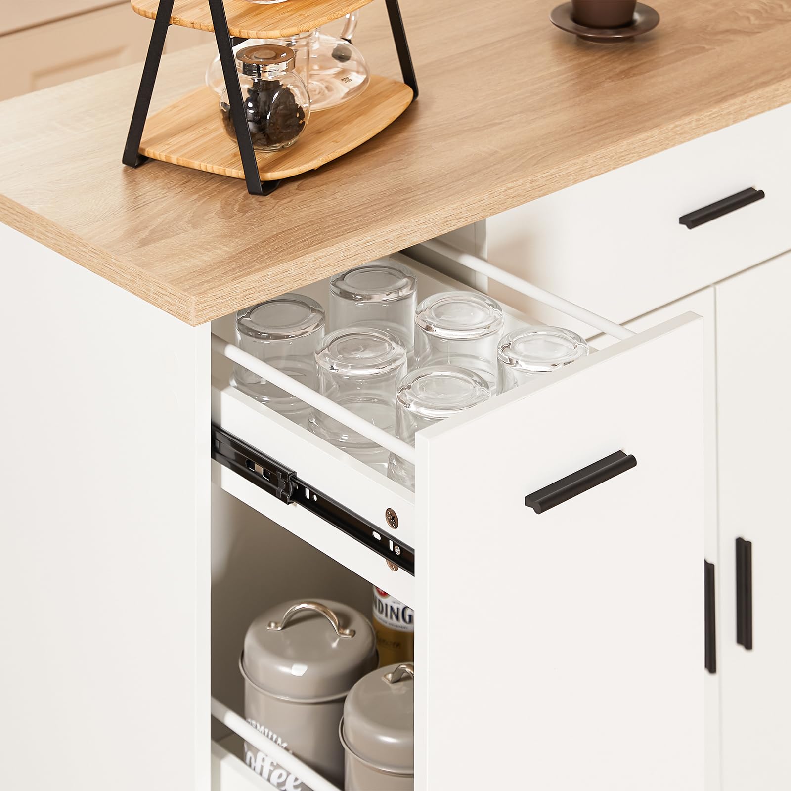 SoBuy Carrello Cucina Isola Cucina con Ruote Mobile da Cucina Salvaspazio con Cassetti, Penisola Cucina con Piano Lavoro - Mobile Cucina con Ruote Portatutto Bianco 105x46x92 cm FKW126-WN