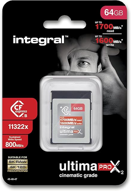 Integral 64GB CFexpress Memory Card Type B 2.0 8K RAW and 4K 120 FPS 1700MB/s Read 1600MB/s Write Speed Designed for the Cinematographer and Professional Photographer