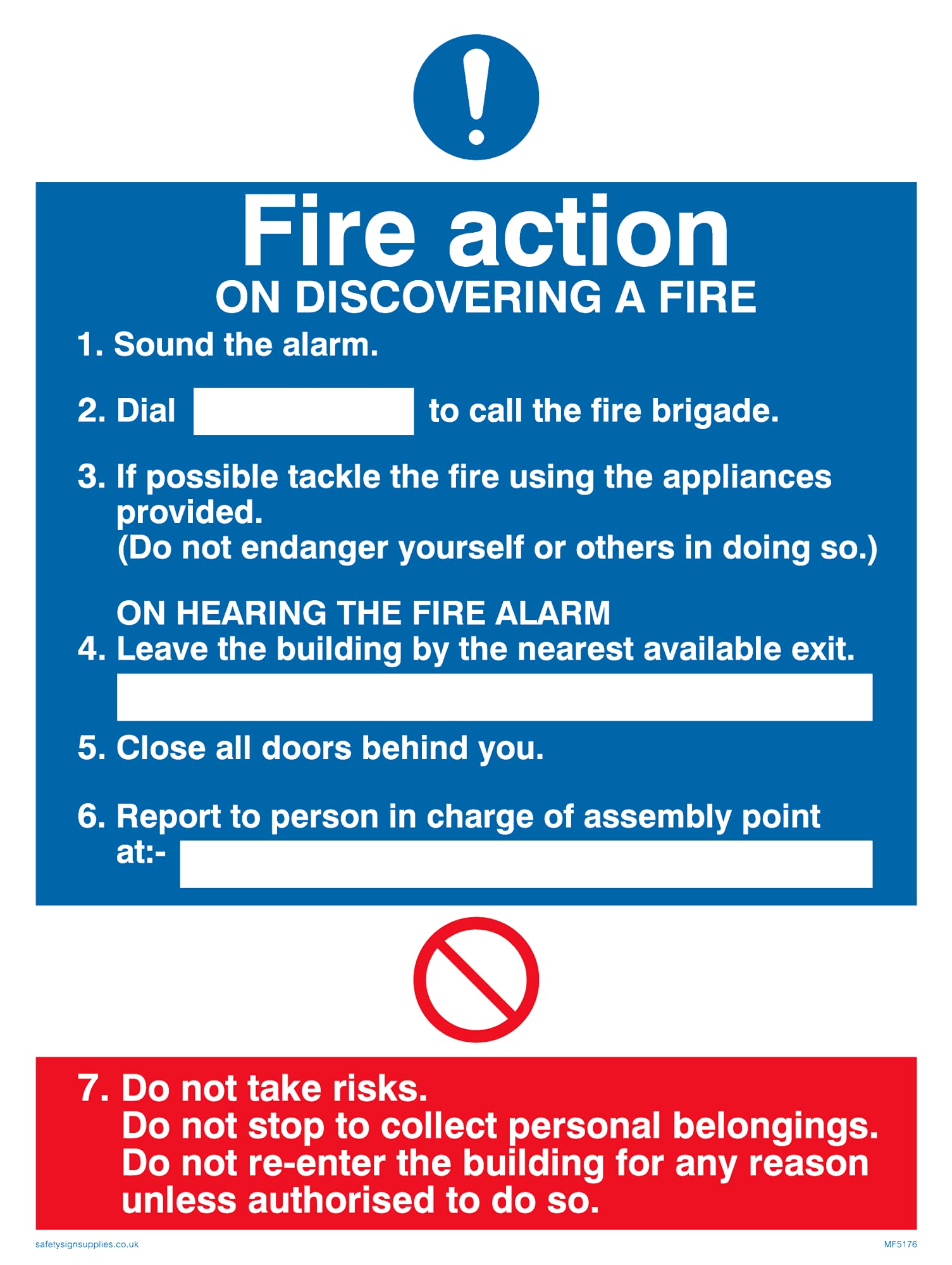 Pack of five - Fire Action Notice Sign - 150x200mm - A5P
