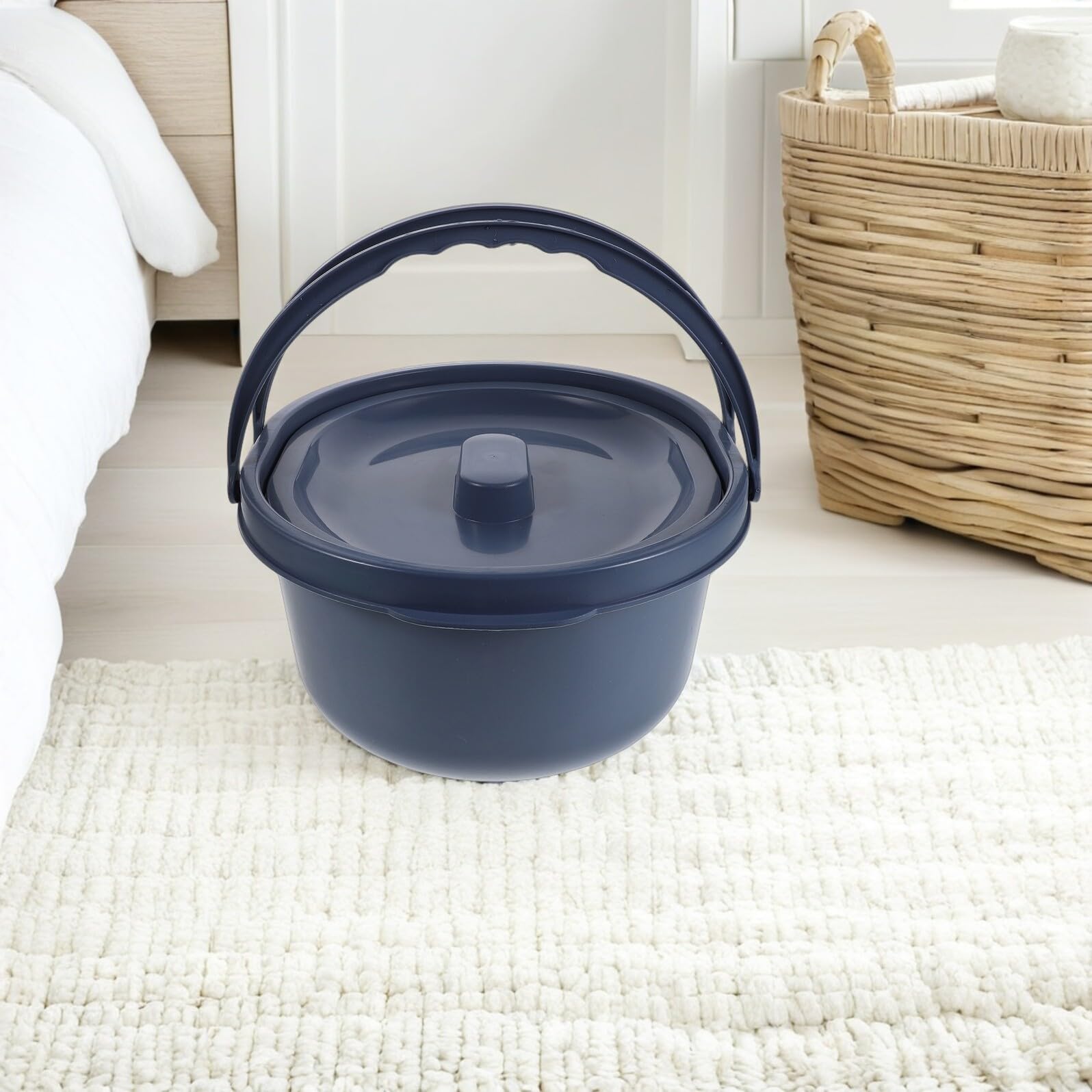 Vaso da Notte con Coperchio per Anziani in Pe Blu, Contenitore Urinario Sicuro con Doppia Maniglia per Raccolta Urine a Domicilio in Camera da Letto