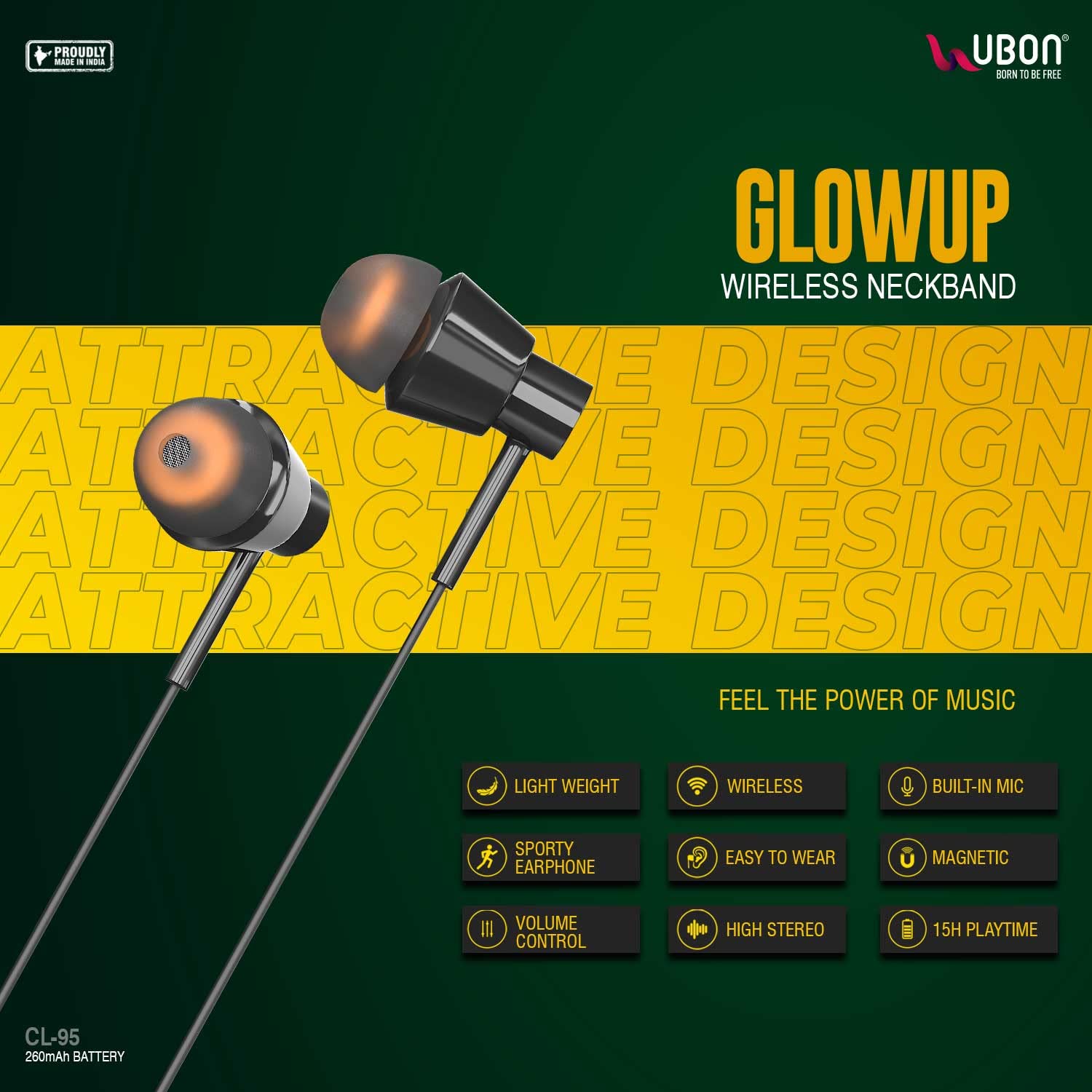 UBON Bluetooth Earphone CL-95 Glow Up 