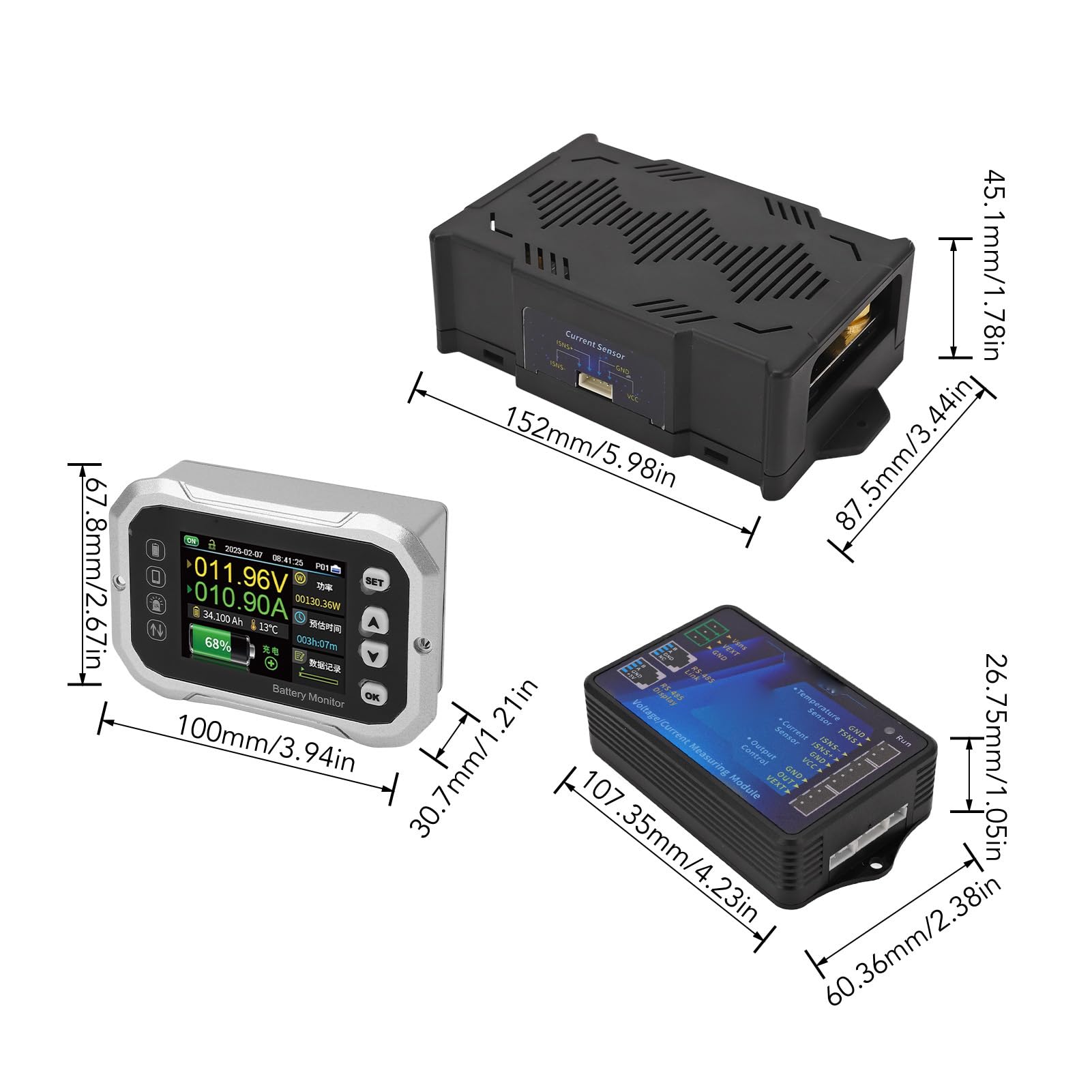 Smart Battery Monitor 600A RV Car Battery Tester with 2.4in LED Display for Maintenance, ABS Material