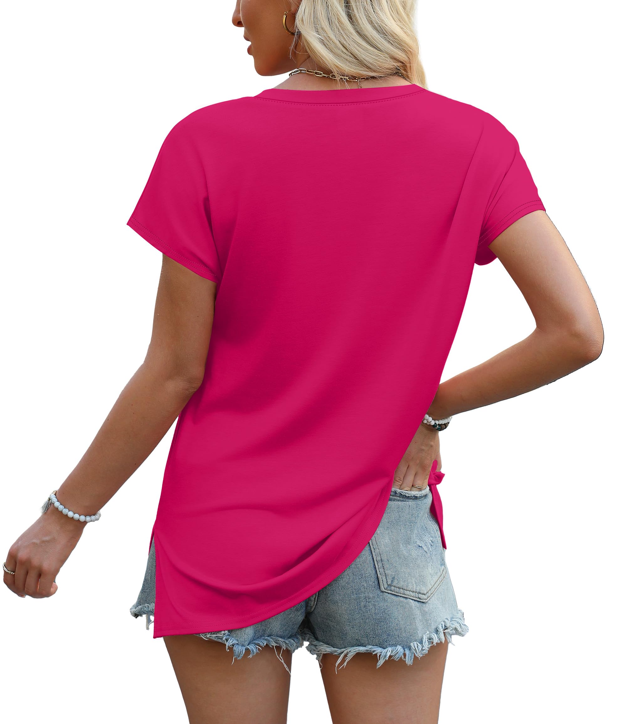 WIHOLL T Shirts for Women V Neck Summer Tops Ladies Short Sleeve Casual Tee - 5
