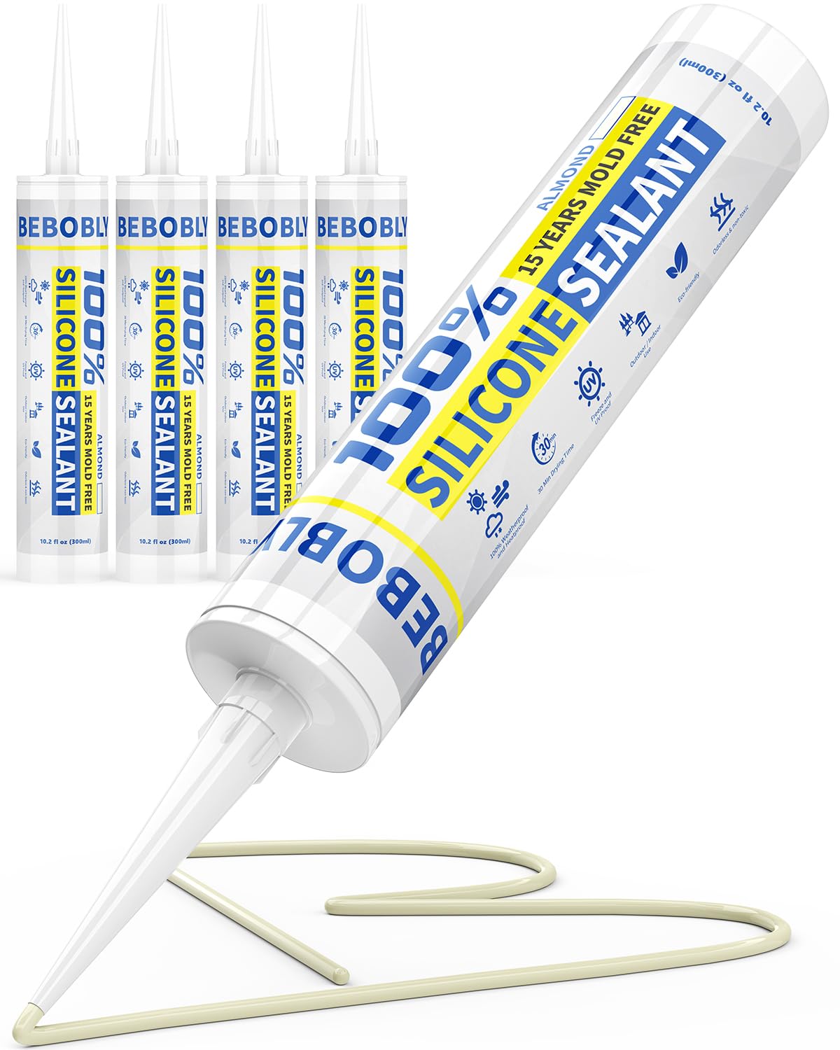 BeboBLY Silicone Caulk - 4 Pack, Waterproof Sealant -16