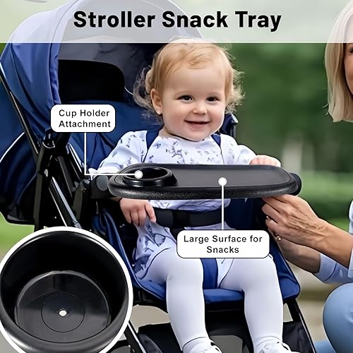 Miniatura 2 de Bandeja de aperitivos para cochecito compatible con Evenflo, con soporte para portavasos de cochecito, se mantiene en su lugar, fácil de instalar y