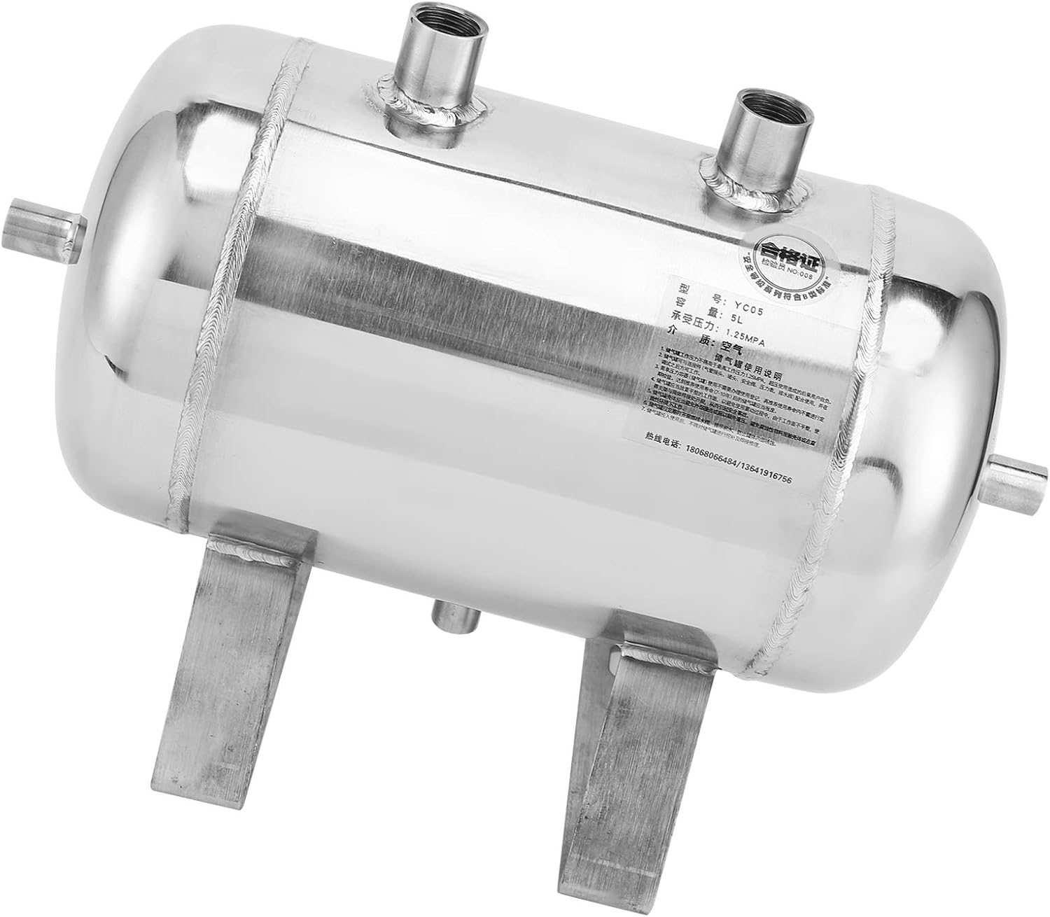 Air Reservoir 5L Steel Gas Storage Air Reservoir Can 4 Port 304 Stainless Steel 1 Gallon Air Hydraulic Or Hydraulic Reservoirs