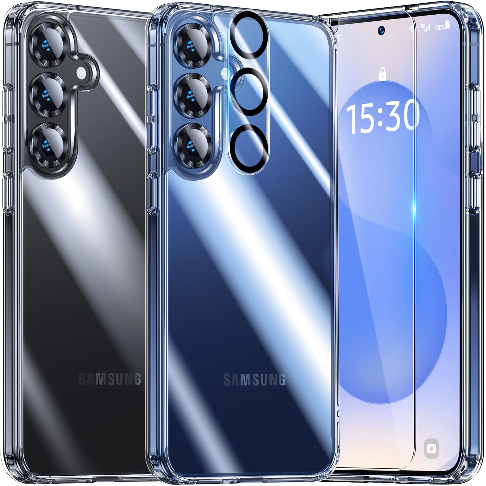 UniqueMe für Samsung Galaxy S25 Hülle - Handyhülle für Samsung S25 Case, 5 in 1 Set Rundumschutz Schutzhülle Cover,1 Handyhülle & 2 Schutzfolie & 2 Kameraschutz - Transparent