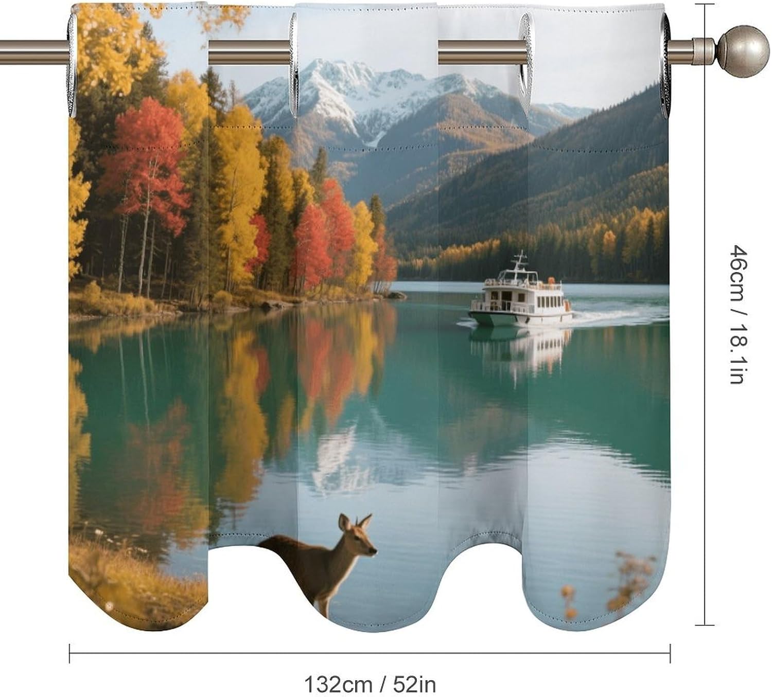 Autumn Scenery of Kanas Lake Curtain 2 Panels, Polyester Fiber, Blackout Insulated Window Curtain, Curtain Valance for Kitchen Dining Room Living Room Cafe Small Window 52 * 18.1 Inches