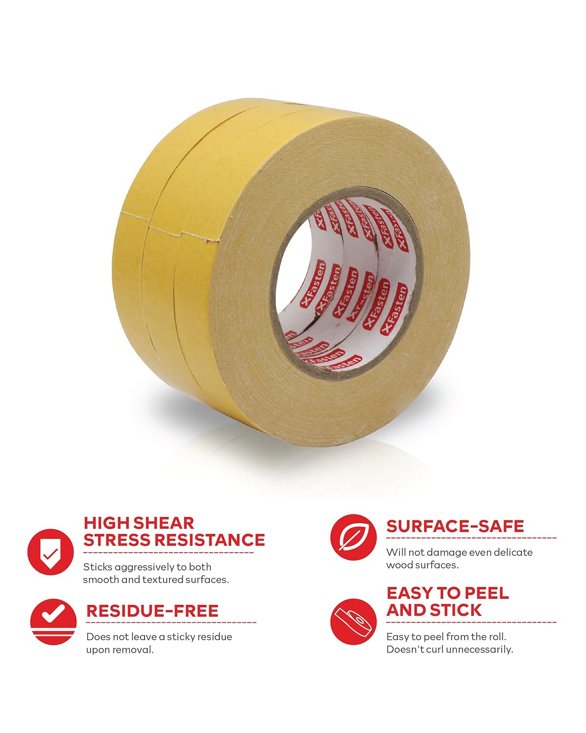 XFasten Double Sided Woodworking Tape, 1-Inch x 36-Yards (3 Pack) Bundle with Tape Measure with Adhesive Back, 0.5-Inch x 12-Feet (2-Pack) - Double Face Woodworker Turner's Tape for Wood Template