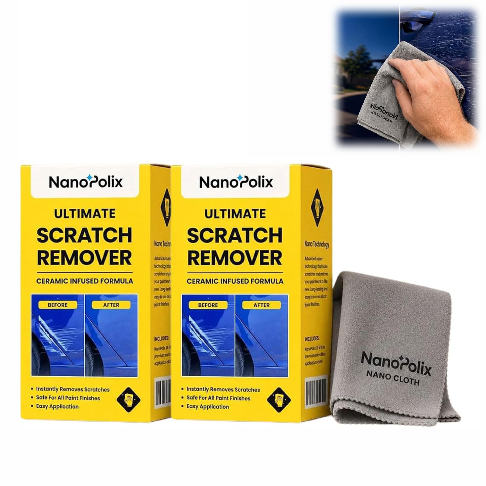 VLSVLS Nanopolix Scratch Remover Cloth-2 Pieces, Nano Polix Car Cloth Scratch Remover, Automobile Remover for Car Paint Maintainance, Water Stains