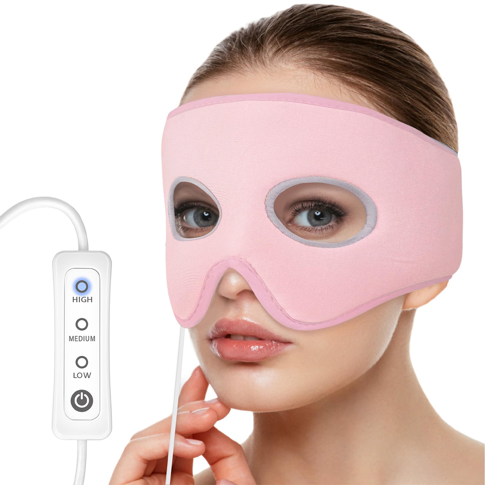 Sinus Relief Mask for Sinus Pressure USB Heated Face Heating Mask for Sinusitis, Nasal Congestion, Allergies, Stress, 3 Heat Settings, Warm Compress Therapy, Washable Pink(Non-Rechargeable)