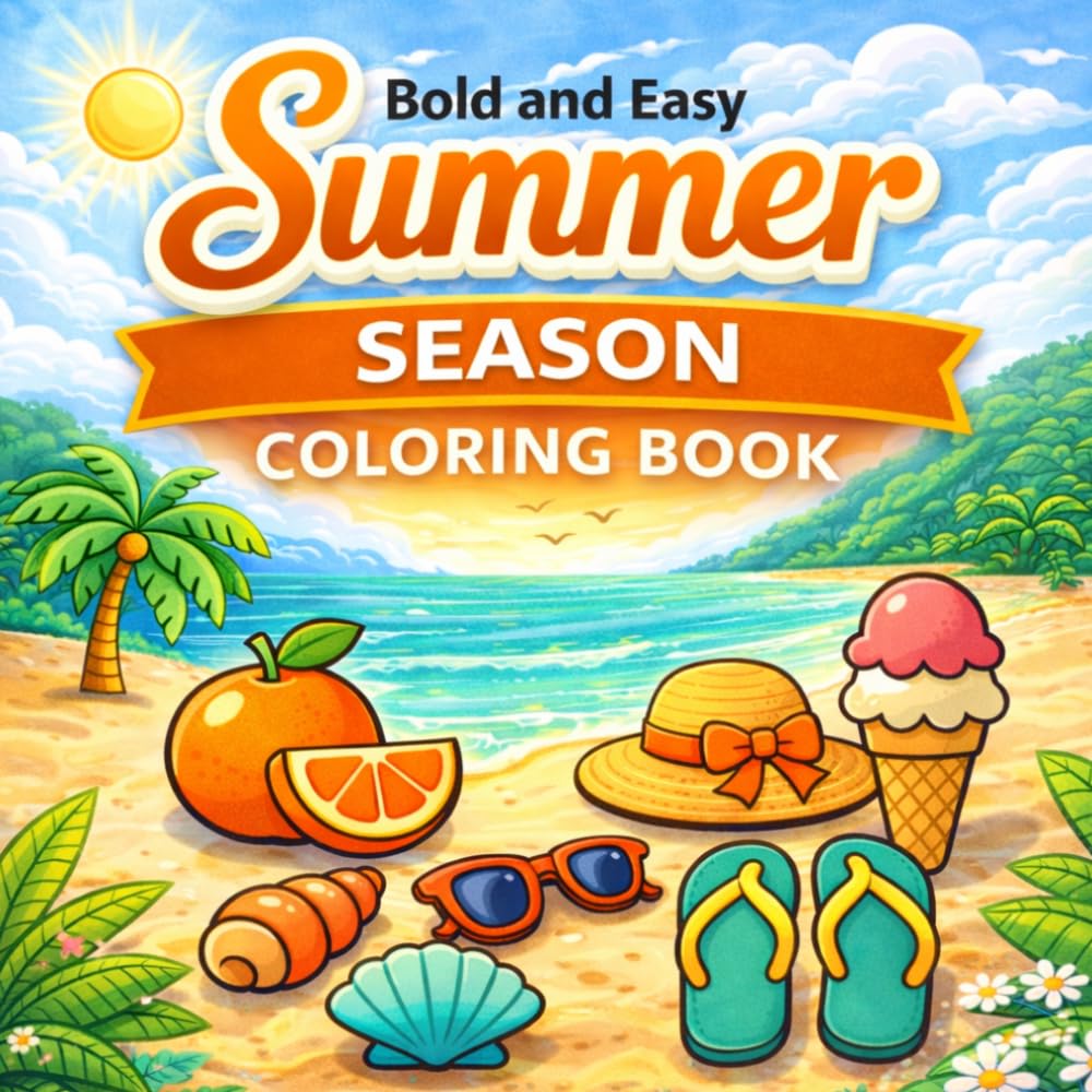 Bold and Easy Summer Season Coloring Book: Perfect Coloring Experience – Relaxing Beach Scenes, Fun Paradise Vibes, Cute Adventures, Vacation Joy & Stress Relief for All Ages