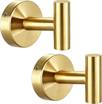 Towel Hooks - 2 Pack SUS 304 Stainless Steel Bathroom Wall Hooks - Brushed Gold Heavy Duty Coat Hooks for Hanging Robes and Keys in Kitchen